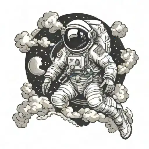 Astronaut With Head In The Clouds Surrounding