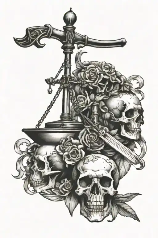 Libra Tattoo With A Sword And A Skull