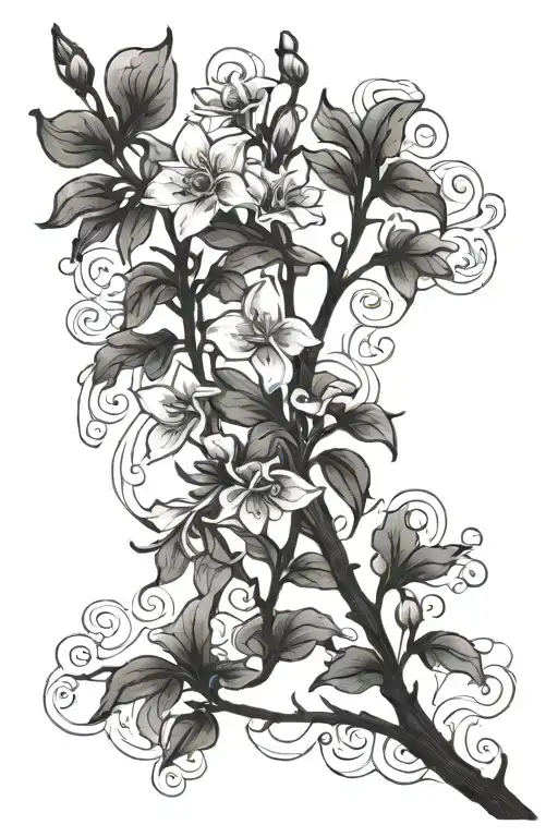 Tree Branch With Larkspur