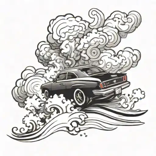 An Abstract Design Of Smoke Swirling Around A Car Speeding Down A Beach Road