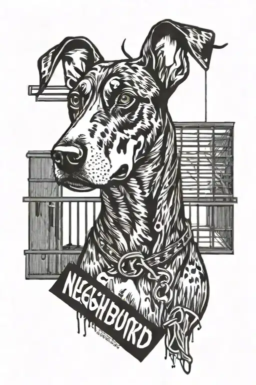 The Name Of A Neighborhood M20 With A Boy With A Doberman Dog On A Leash And With Some Prison Bars