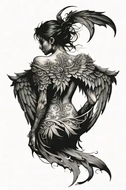 Tattered Dark Angel With Back Turned