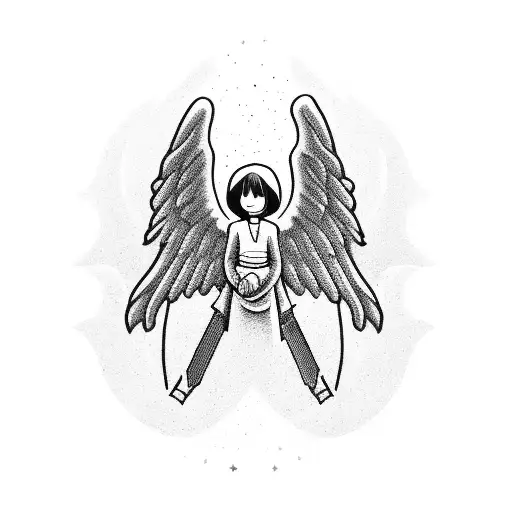 Small Angel With Wings Holding A Ak-47