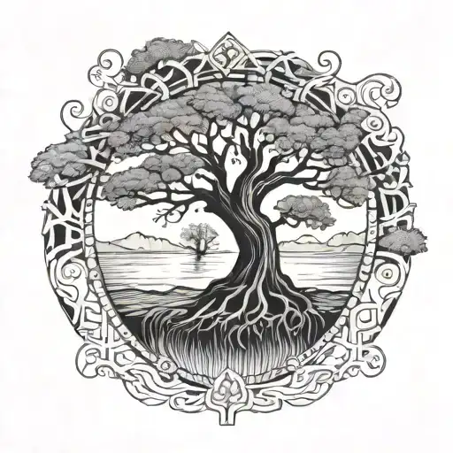 The Tree Of Life With River Surrounded