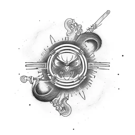 Samurai In Those Circle Nature Tattoo And Also Traces Of Rock Music