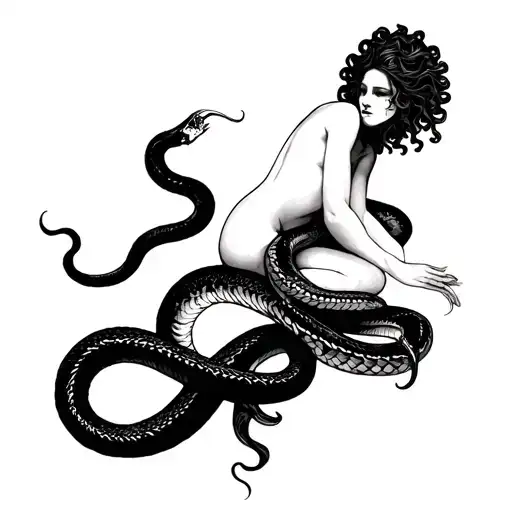 Nude Medusa With A Serpent Between Her Legs