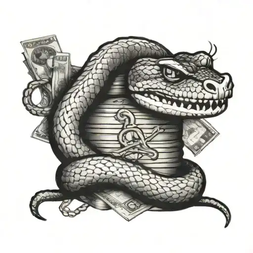 A Snake Wrapped Around A Stack Of Cash With A Military Badge In Its Mouth