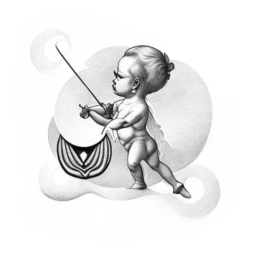 Cupid Holding Half Moon Instead Of Crossbow