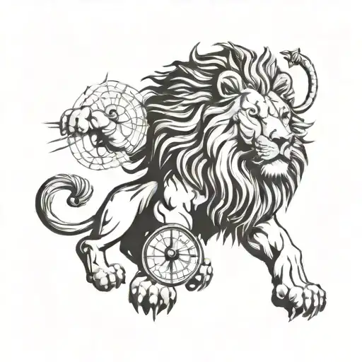 A Fierce Lion Roaring While Holding A Compass In Its Paw