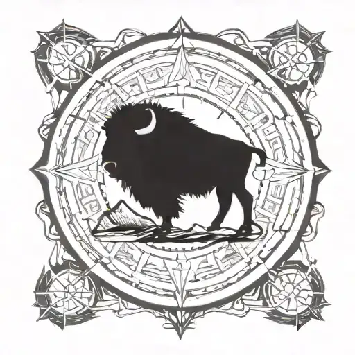 A Silhouette Of A Bison With A Compass Rose Incorporated Into The Design
