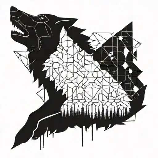 A Geometric Design Representing Growth And Progress Intertwined With A Wolf Silhouette