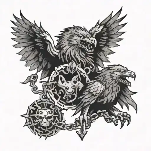 Two-headed Eagle Freeing Angry Wolf Of Its Chains