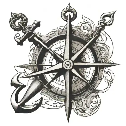Two Anchors Crossing Each Other On A Nice Compass
