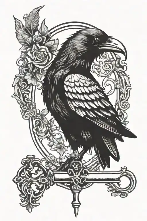 Gothic Crow Holding A Key