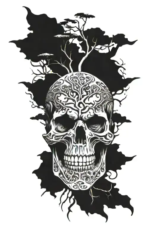 Viking Skull With World Tree Growing Together