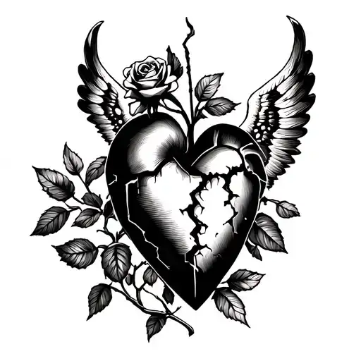 Brokenheart With Rose And Wings