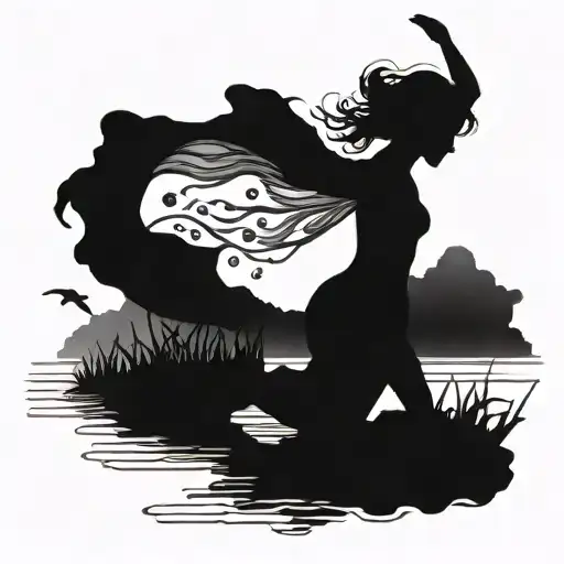 Silhouette Hovering Over A Body Of Water