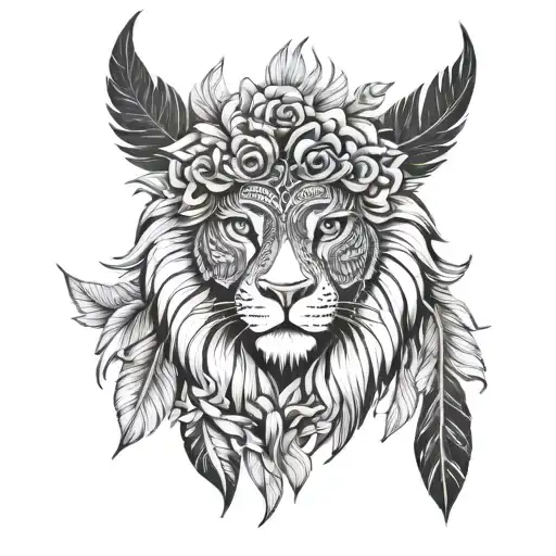 Lion Owl Feather Flower