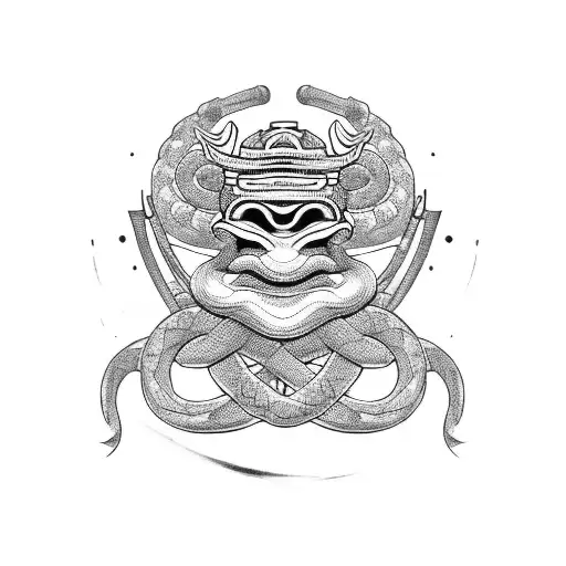 Samurai With Mask And Snake