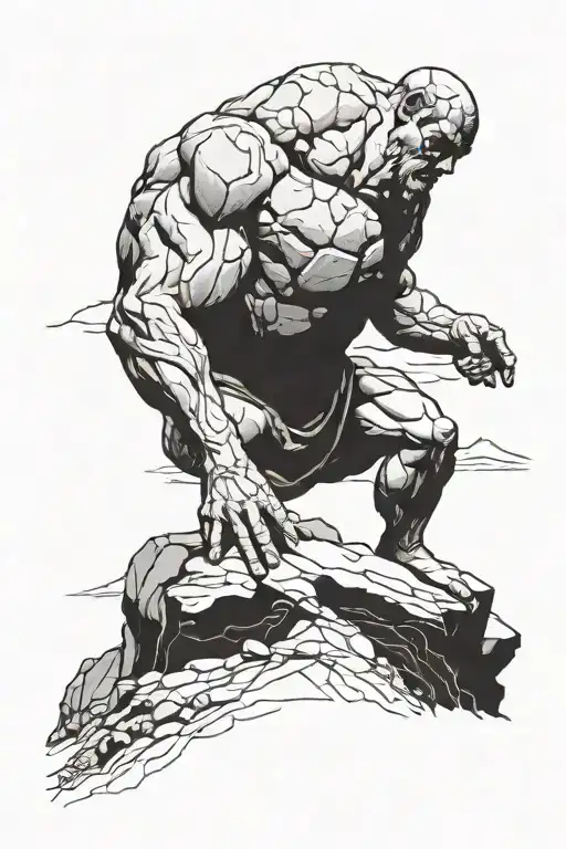 Sisyphus Pushing A Rock Up A Mountain