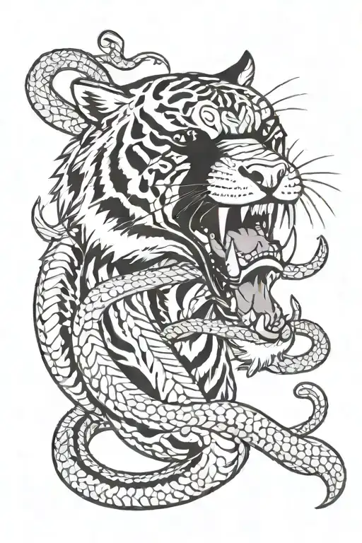 Tiger Biting A Terrible Snake