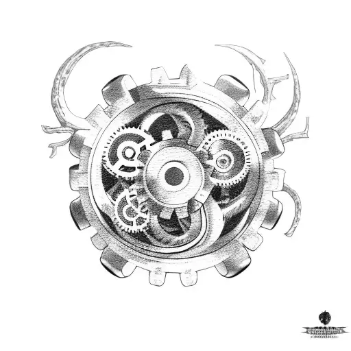 Mechanical Gears Intertwined With Twisted Tree Branches And A Blood Red Moon In The Background