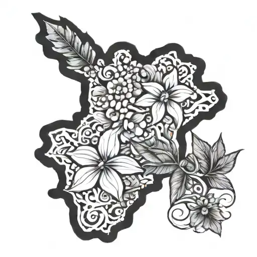 Dominican Republic Country Outline With Traditional Dominican Flora Inside The Outline