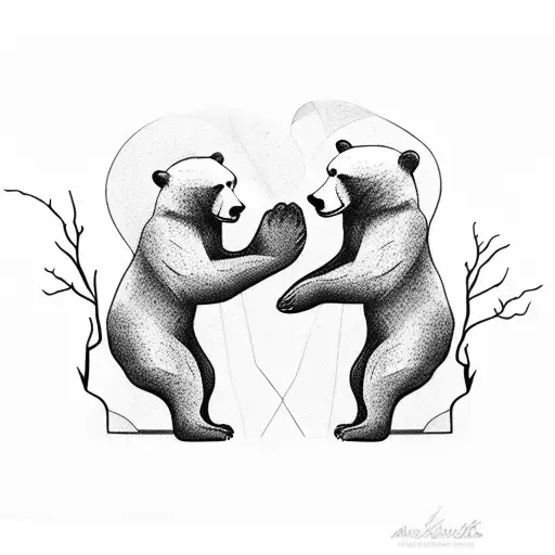Two Bears Facing Each Other With An Arbutus Tree In Between