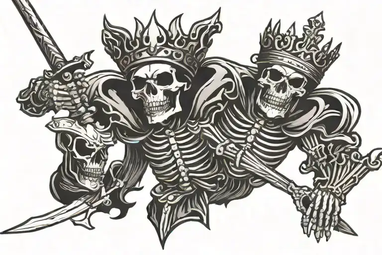 Skeleton King Wearing A Crown With A Sword With A Skeleton Army Behind Him Yelling Ready For War