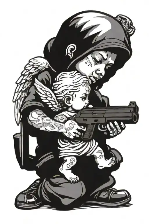 Money Gangsta Angel Ak 47 Holding A Baby