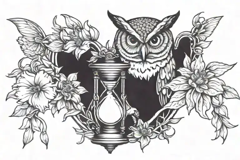 Owl Holding Hourglass With Lilys