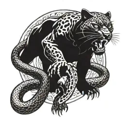 A Black Panther Fights A Snake In Full Growth