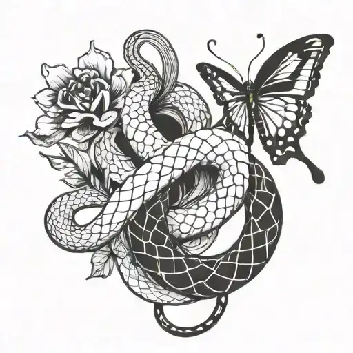 Simple Snake With A Small Butterfly