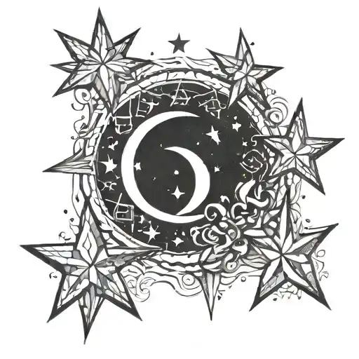 Moon And Three Stars