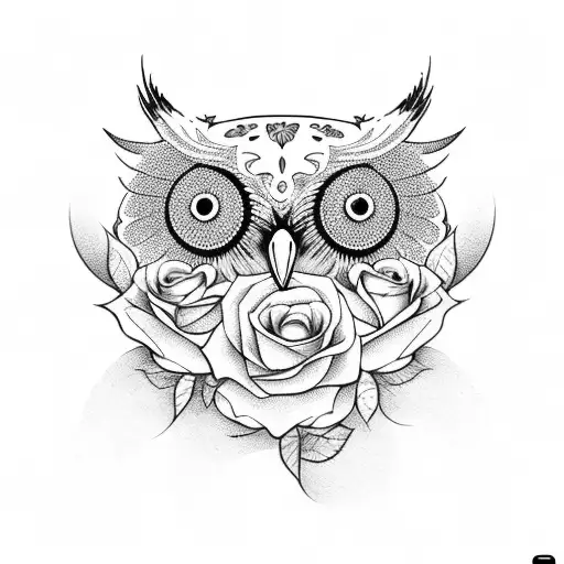 Roses And Owl With Doodle