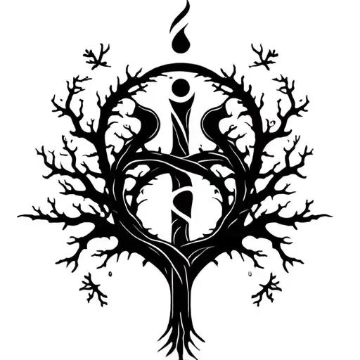 Eiwaz Runs Symbol Intertwined With A Tree And Branches