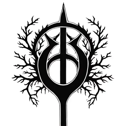 Eiwaz Rune Symbol With A Tree