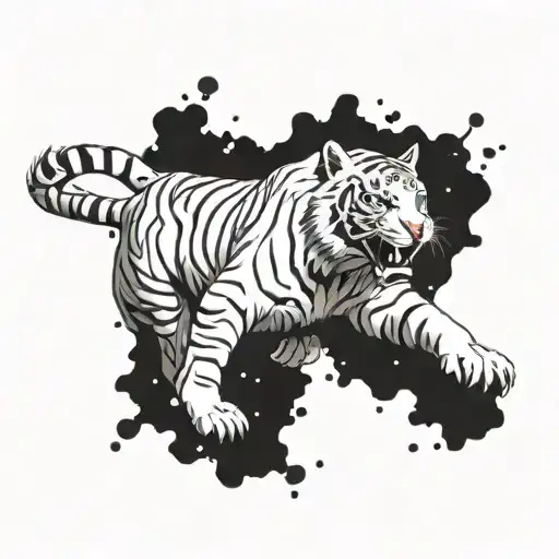 Angry White Tiger Jumping Depicted As A Constellation