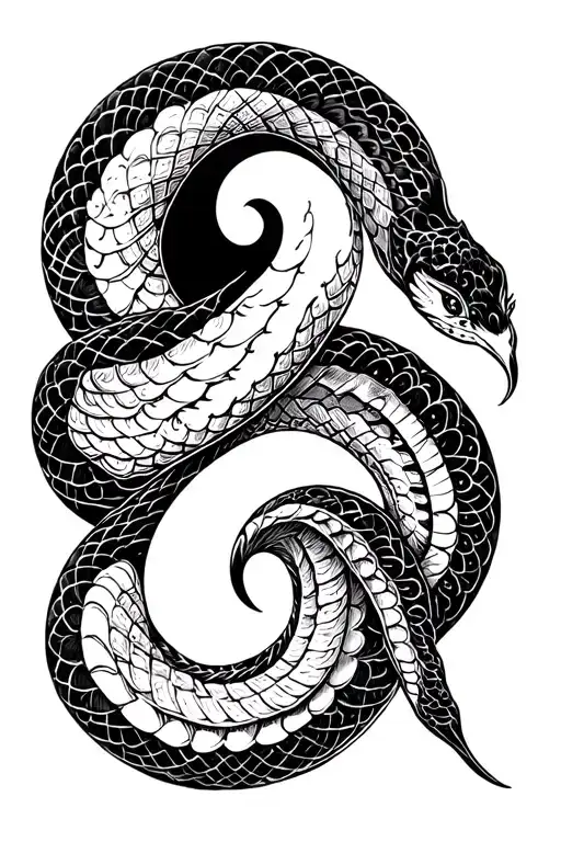 Yin Yang Symbol Incorporating Two Snakes Intertwined
