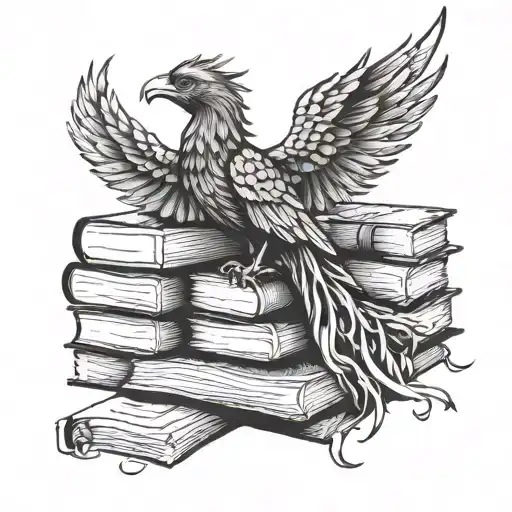 A Phoenix Rising From A Pile Of Books