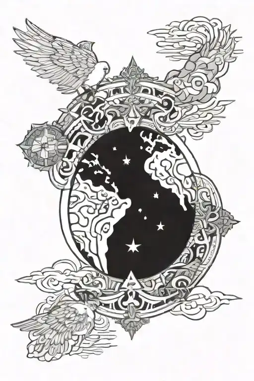 Heaven And Earth With Human In The Center Of It Symbolizing