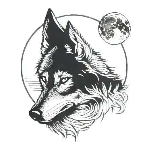 Wolf Face With Moon