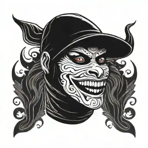 Black Balaclava Mask With No Eyes And A Set Of Colored Snarling Lips