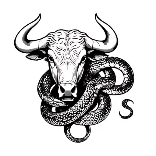 Full Body Bull And Snake Intertwined