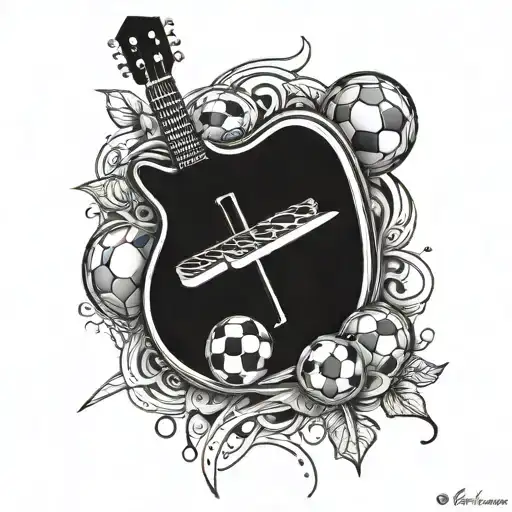 A Tattoo Design Combining A Football And A Guitar To Represent Your Love For Both Sports And Music