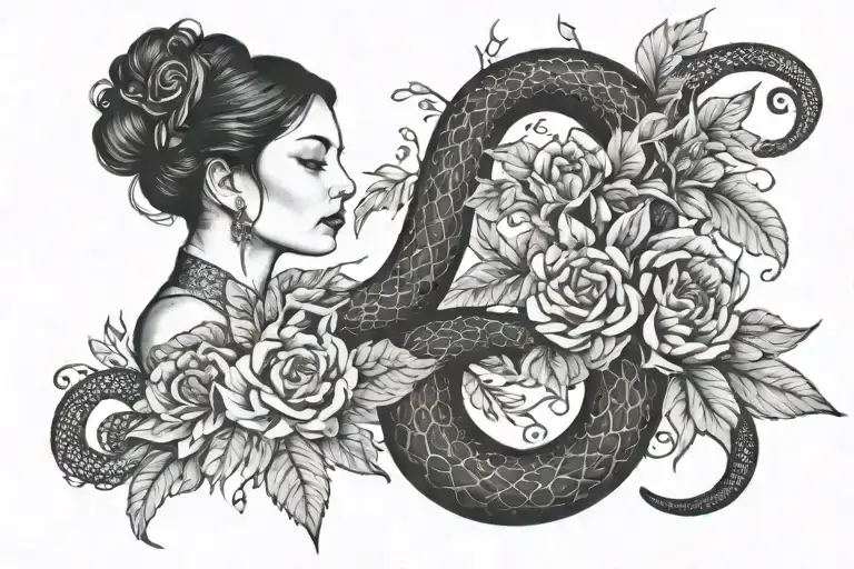 Woman And Snake Zentalgle Floral Patterns