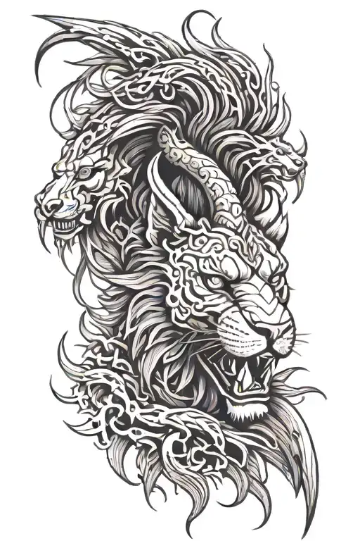Lion Face And Dragon Coiled