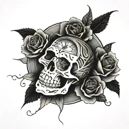 Skull Clock And Roses