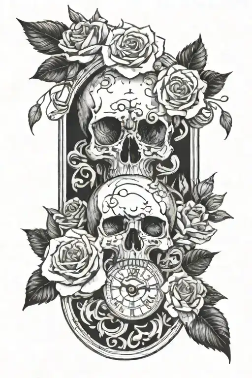 Skull Clock And Roses