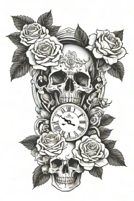 Skull Clock And Roses